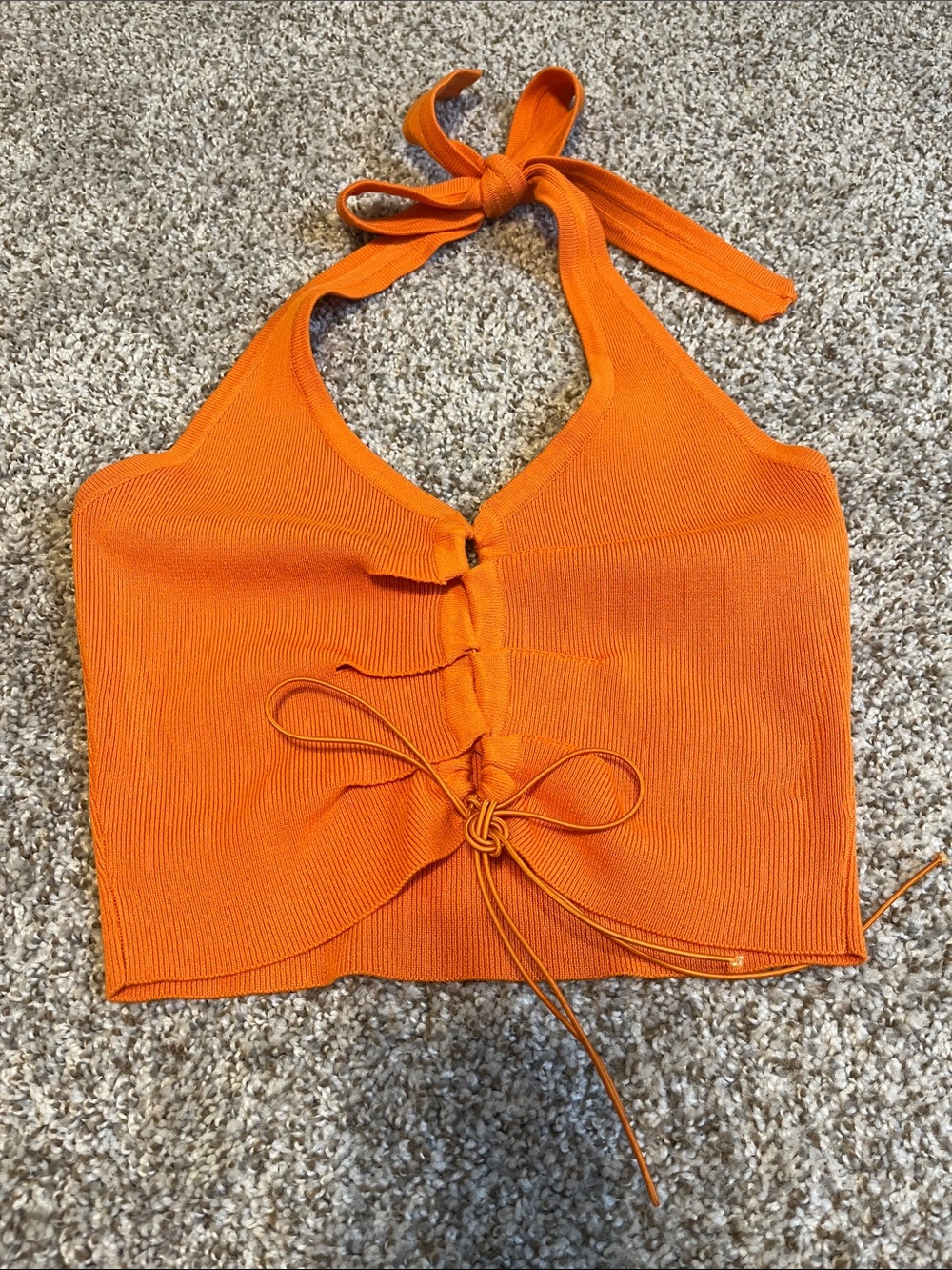 Fashion Nova Orange Halter Tie-Back Crop Top
